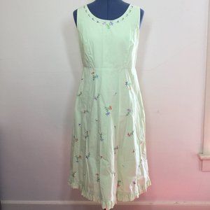 Hanna Andersson Green Cotton Sundress w Embroidered Flowers Sz 8P